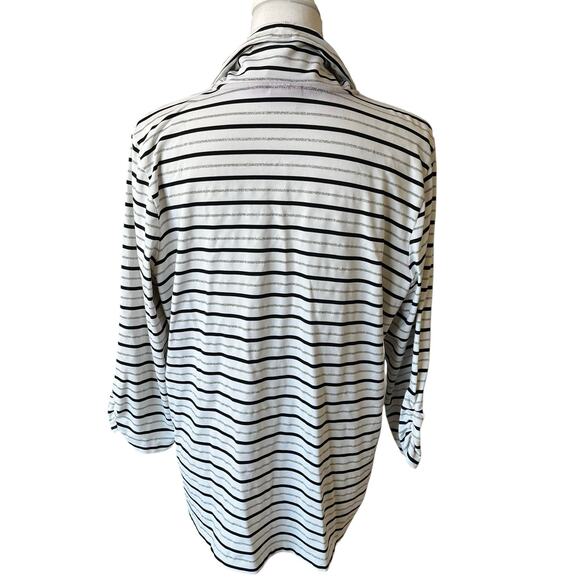 Chico's Zenergy Golf Top Women Size 3 XL 16/18 White Black Silver Stripe Stretch - Picture 4 of 9